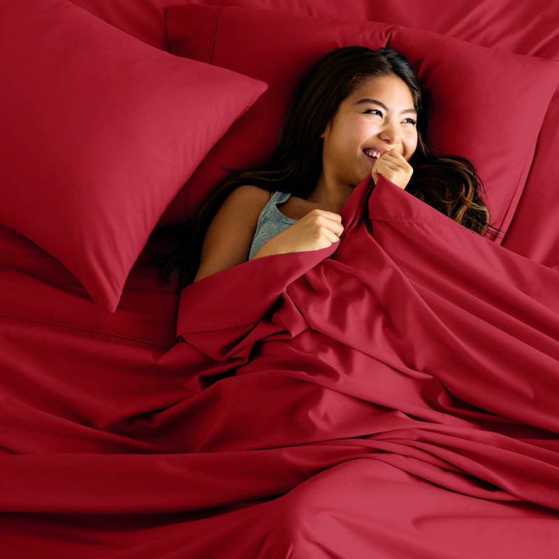 Microfiber Sheet Set with Bonus Pillowcase Set, Red, California King