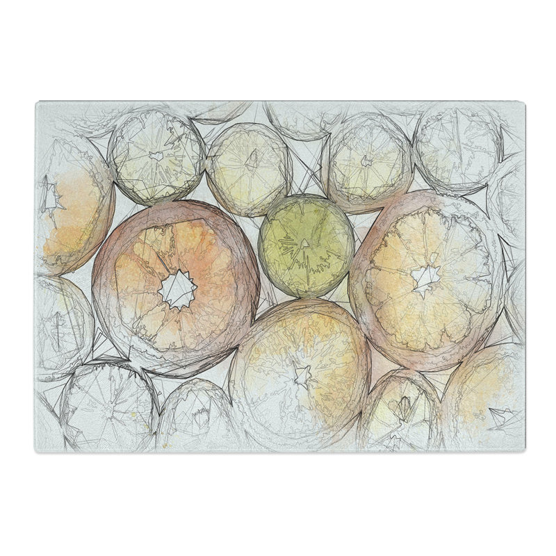 Sliced Citrus Fruit Sketch Chopping Board, 20cm W x 28.5cm L