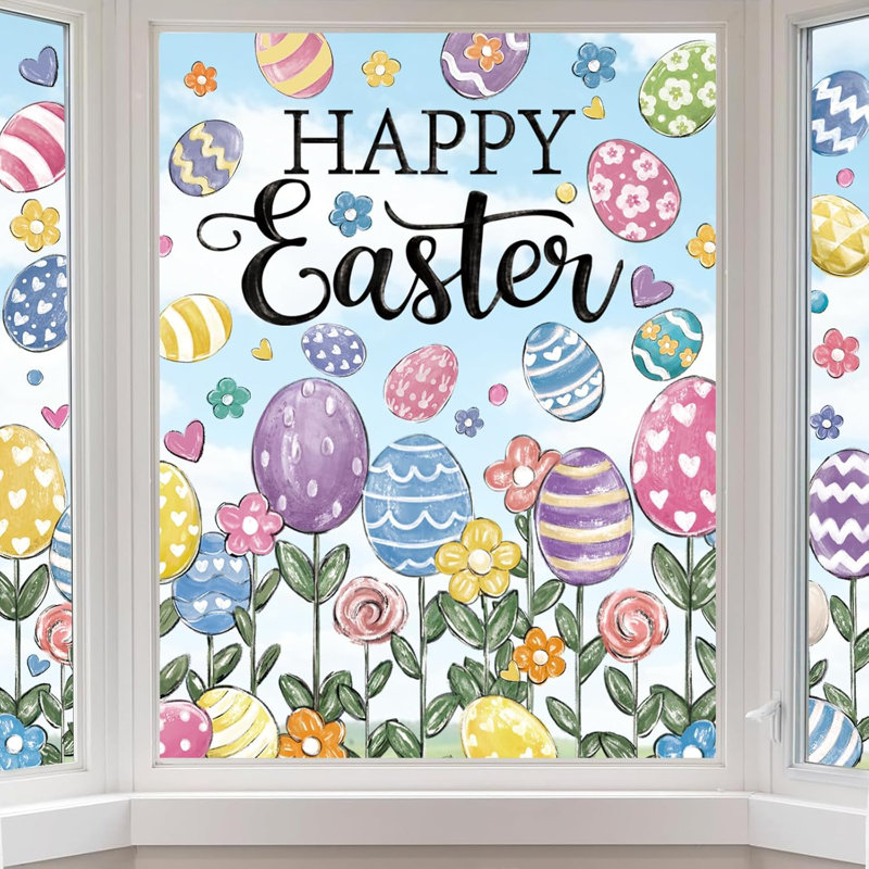 6 Sheets Large Easter Window Clings Happy Easter Eggs Window Decals