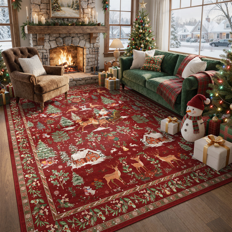 Renne de Noël Laurica lavable en traîneau, Rectangulaire 8 pi x 10 pi
