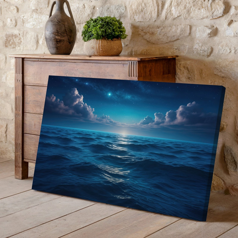 Toile, paysage serein de nuit avec un vaste océan ondulé sous un art mural, H 9 po x l 12 po