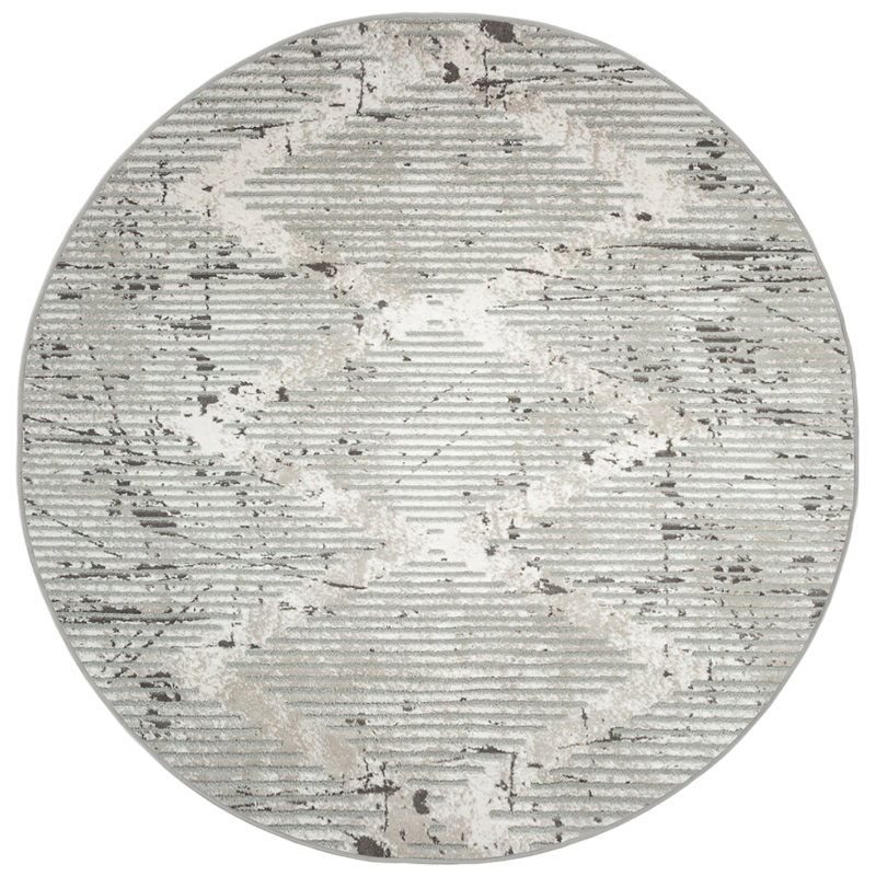 Davide Gray Geometric Area Rug – Modern Transitional Design, Soft High-Low Texture, Round 7'10"