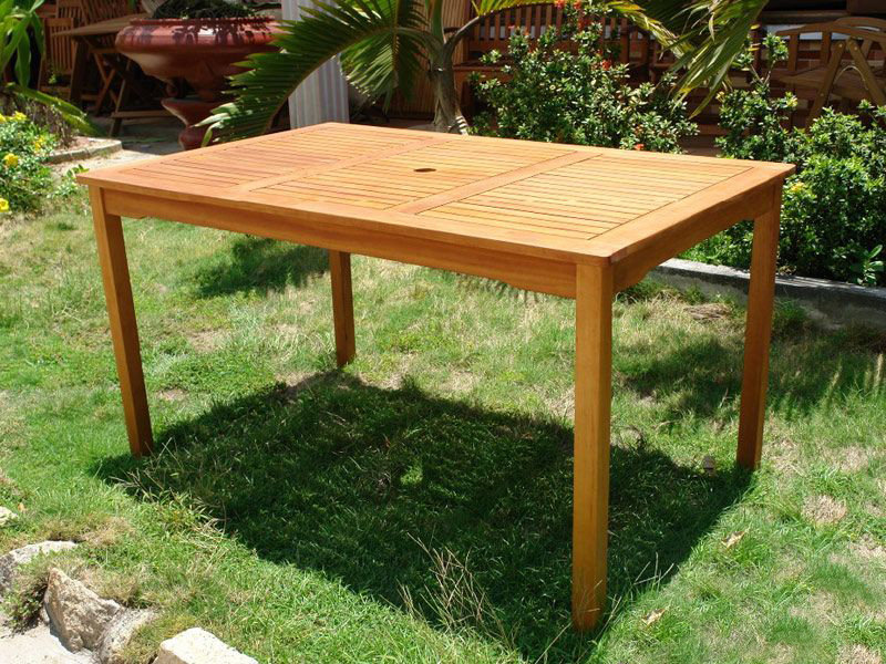 Afrin Rectangular Eucalyptus Outdoor Dining Table With Umbrella Hole , 135cm cm W 85cm cm D