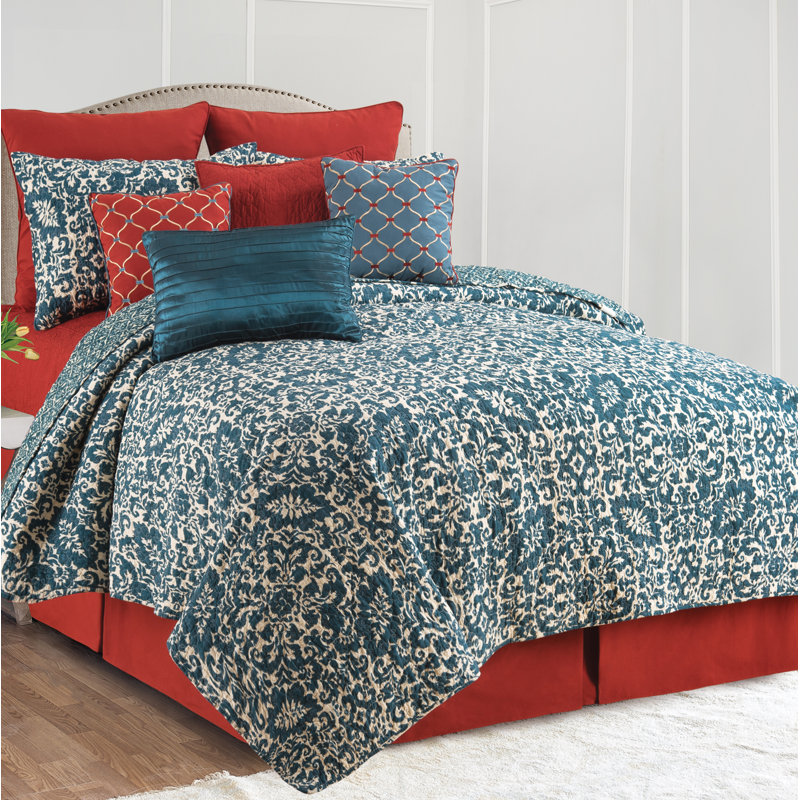 Madison Adriatic Cotton Reversible Quilt Set, Full/Queen Quilt + 2 Shams, Blue