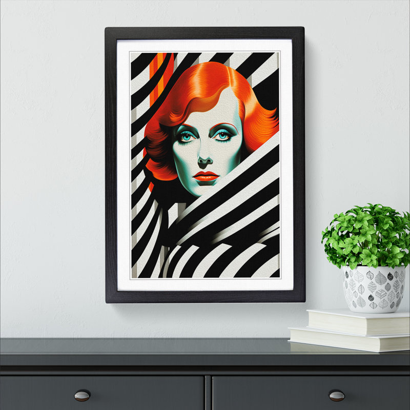 Woman With Red Hair Op Framed Print, Black, 46cm H x 34cm W x 2cm D