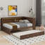 Lit de jour en bois pleine grandeur avec tablettes, DEL et lit gigogne-119295784