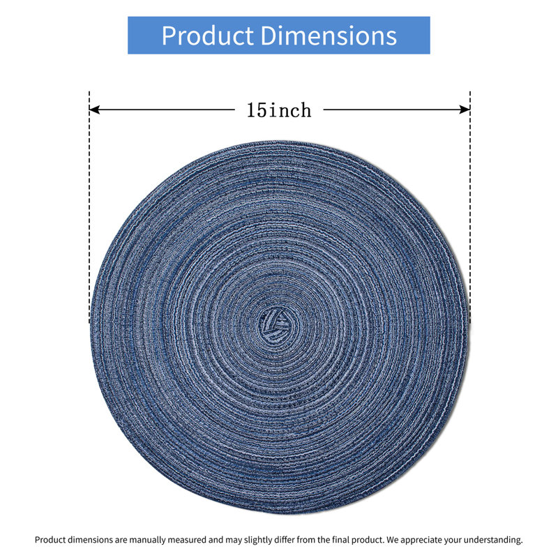 Ensemble de napperons de table tressés ronds bleus en polyester de 8, 15 pouces résistant à la chaleur et anti-brûlure pour la cuisine