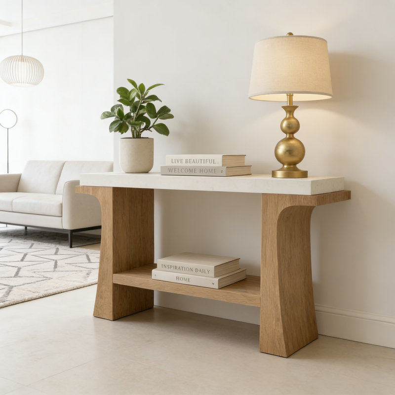 Console Mid-Century moderne en bois massif, H 31,5 po x l 47,2 po x P 13,8 po