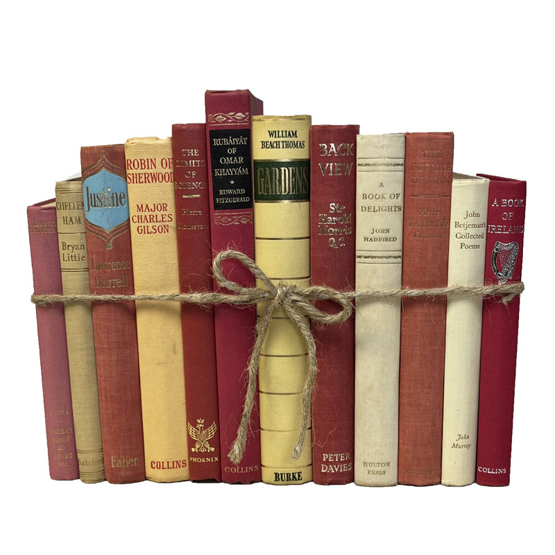 Livres décoratifs - Ensemble de livres rétro avec œillets - 1 pied de livres roses et crème