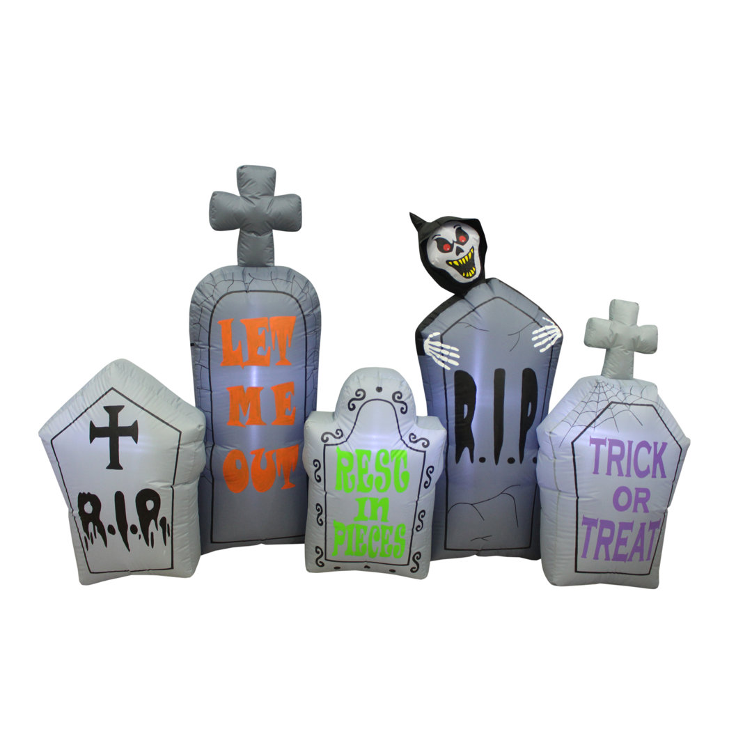 7 Foot Long Lighted Happy Halloween Inflatable Haunted Tombstone Pathway Scene with Grim Reaper Indoor / Outdoor Holiday Blow Up Yard Garden Decoration The Holiday Aisle®