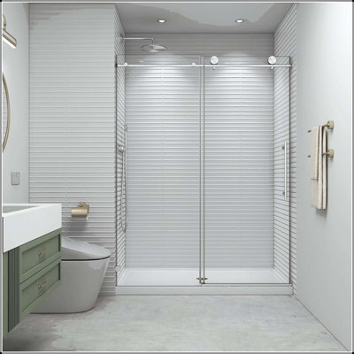 Soft Closing Sliding Frameless Shower Door with 8mm Easy-Clean Explosion-Proof Glass
