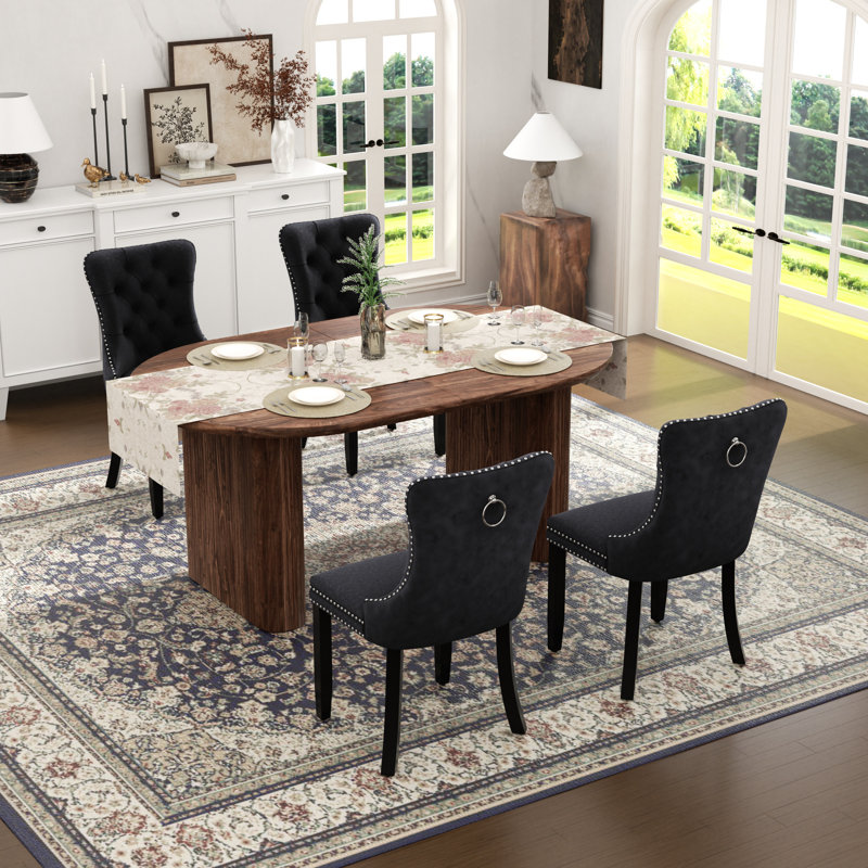  Table de salle à manger Farmhouse, table de salle à manger extensible rectangulaire avec chaise de salle à manger en velours capitonné