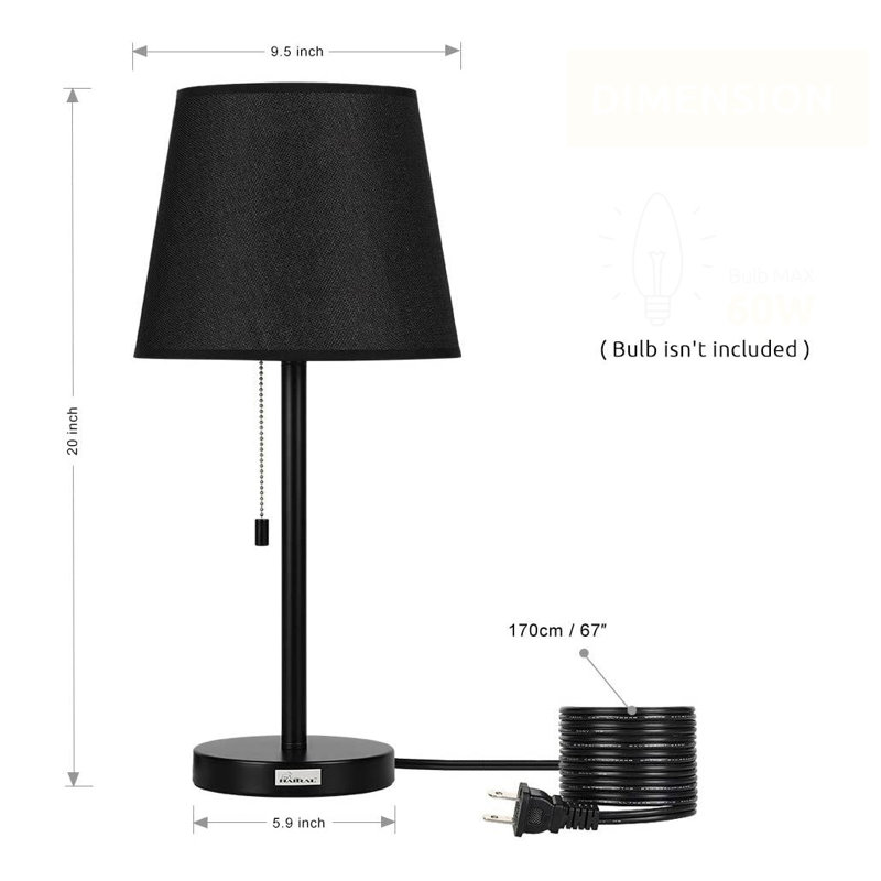 Modern Black Nightstand Lamps with Pull Chain Switch