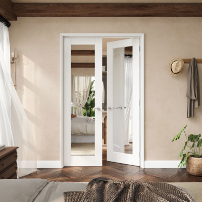 48" X 80" 1-Lite Mirror French Door With Silver Hinges, One Side Mirror, French Interior Door As Pantry Door, Bedroom Door, Laundry Door, Closet Doors, Room Doors, Latch & Door Lever Included