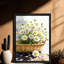 Art encadré noir, panier de fleurs rempli de marguerites, impressions de style rétro-987528703