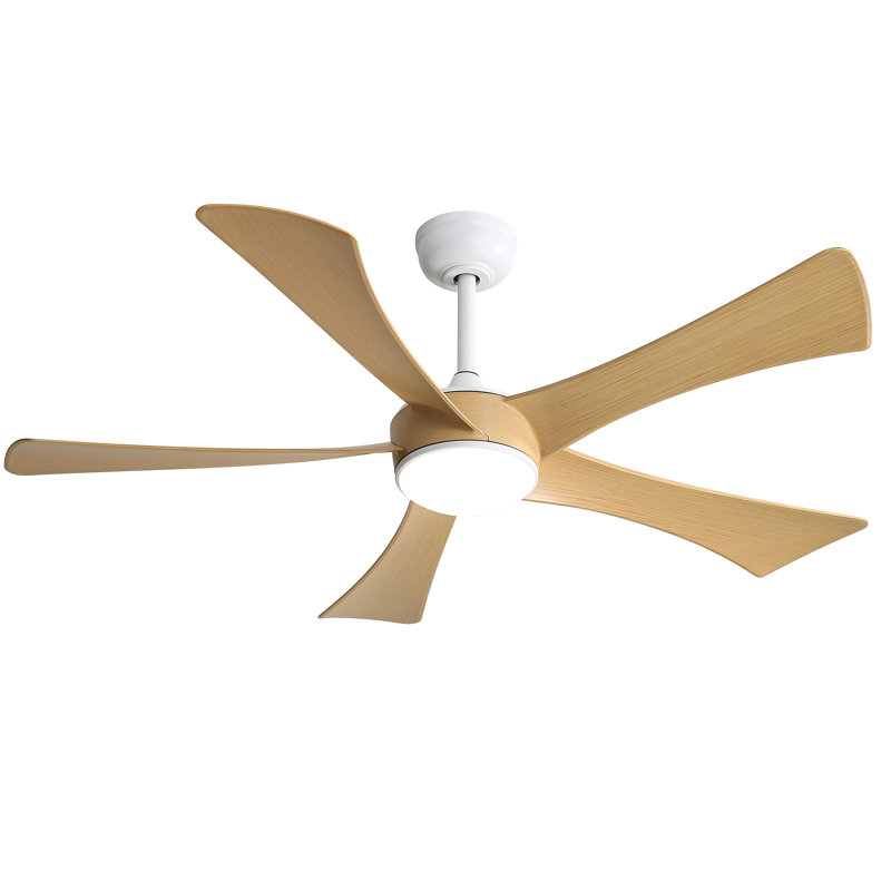 Ventilateur de plafond moderne de 52 pouces avec 3 lumières à intensité variable et 5 abdos à télécommande, White