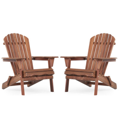 Set Of 2 Wooden Outdoor Folding Adirondack Chairs - Half Assembled For Garden, Lawn & More
