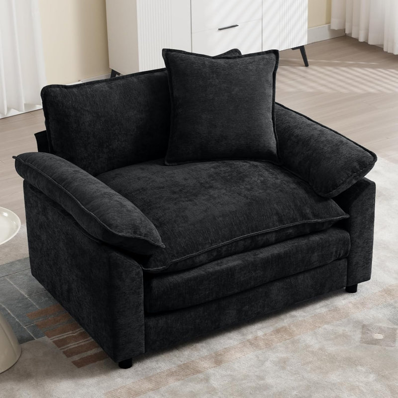 Fauteuil d'appoint surdimensionné en chenille, Chenille noir