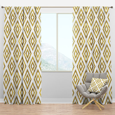 Panneau de rideau simple semi-transparent à motif géométrique blanc et doré Mid-Century