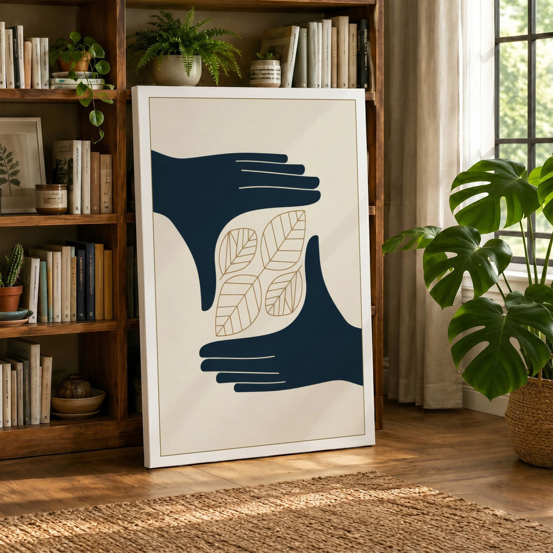 Hands Holding Leaves Botanical - Wrapped Canvas