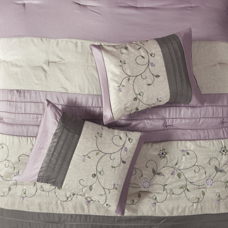 Ensemble d'édredon brodé pourpre grand 7 pièces, Mauve, Grand édredon et 6 pièces supplémentaires