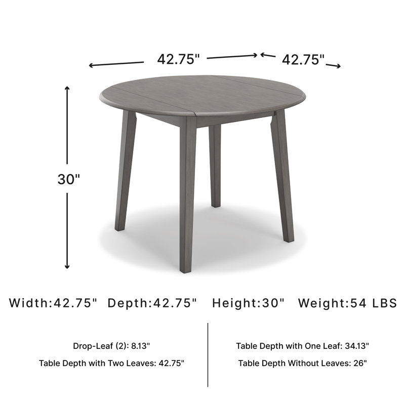 Extendable Round Solid Wood Base Dining Table, Gray, Gray