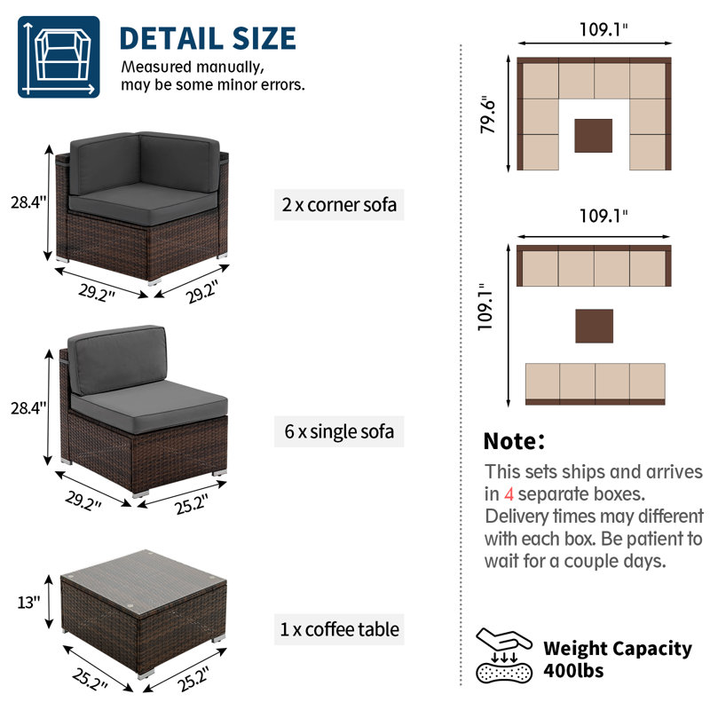 Keolani Wicker 8 - Person Modular Patio Conversation Set with Cushions, Gray