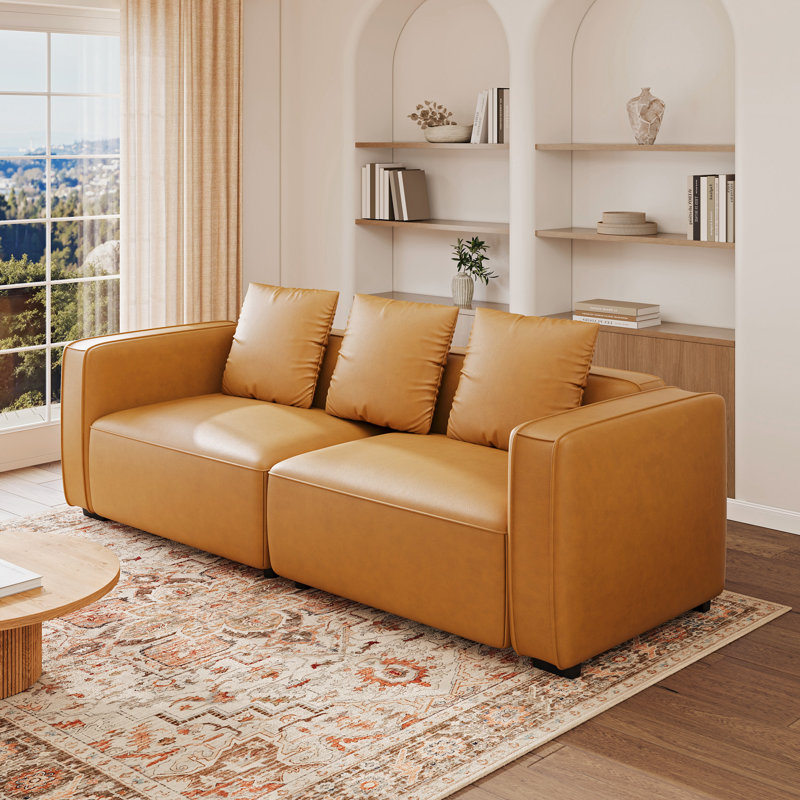 3 Seater Faux Leather Sofa, Orange