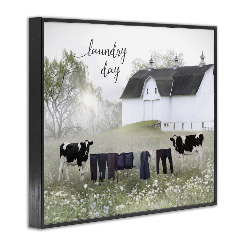 "Laundry Day", "Cows Meadow" par Lori Deiter, impression sur bois, Giclée encadrée noir minuit, H 16 po x l 20 po x P 1,5 po