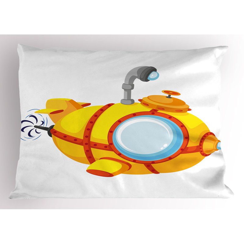 Ambesonne Submarine Pillow Sham 2 Pack Cartoon Vessel Pale Yellow and Orange, 20"H x 36"W