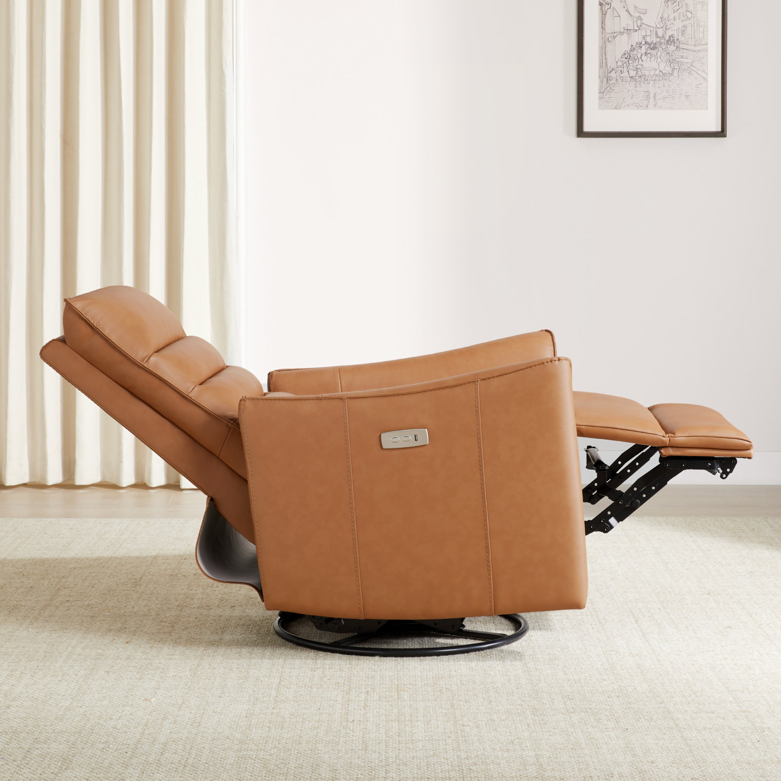 Gabi 33" Genuine Leather Swivel Power Recliner, Aline Butternut Top Grain Leather