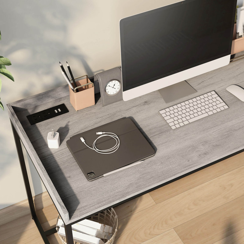 Bureau Lochlan avec prises intégrées, Gris
