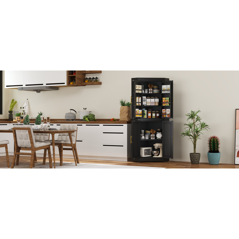 Armoire de cuisine d'angle moderne en acier avec 4 portes et 3 tablettes, Noir