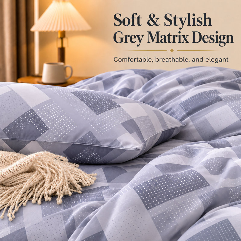 Premium Reversible Duvet Cover Set with Zipper Closure and Corner Ties, Single Duvet Cover + 1 Standard Pillowcase