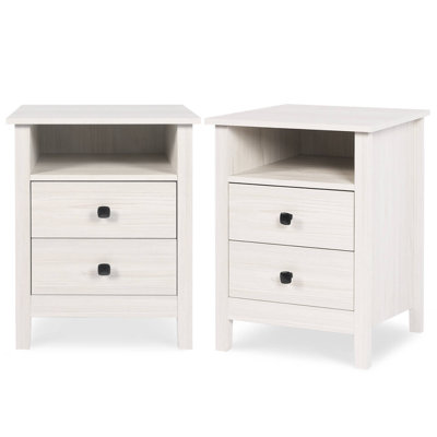 Set Of 2 Wooden Bedroom Nightstands With Drawer (White)