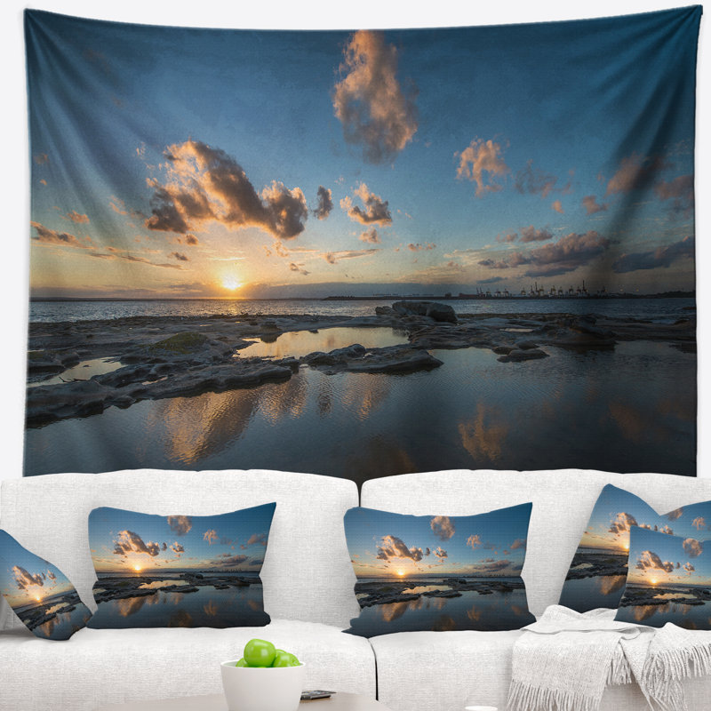 Tapisserie de plage seascape coucher de soleil à la perhouse avec accessoires suspendus inclus, H 68 po x l 80 po