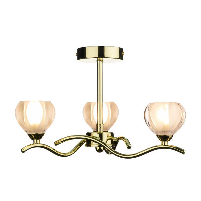 Choquette Glass Semi Flush Mount, Polished Brass