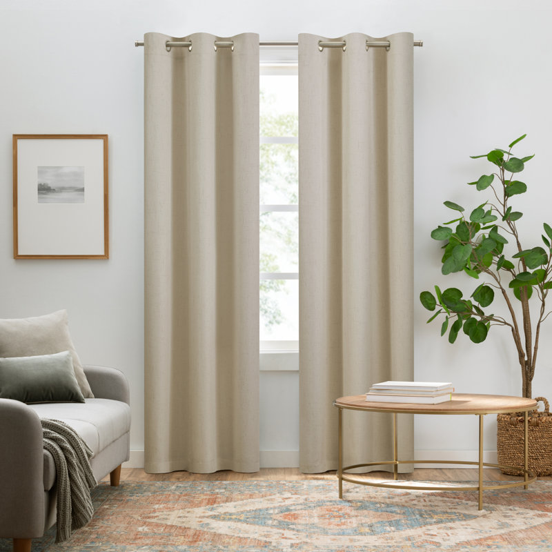 Eclipse Blackout Curtains, Pembroke Faux Linen Grommet Window Curtains, 84 in long x 42 in wide, Thermal Insulated and Noise Reducing Curtains for Living Room, Bedroom or Media Room, 2 Curtain Panels, Linen