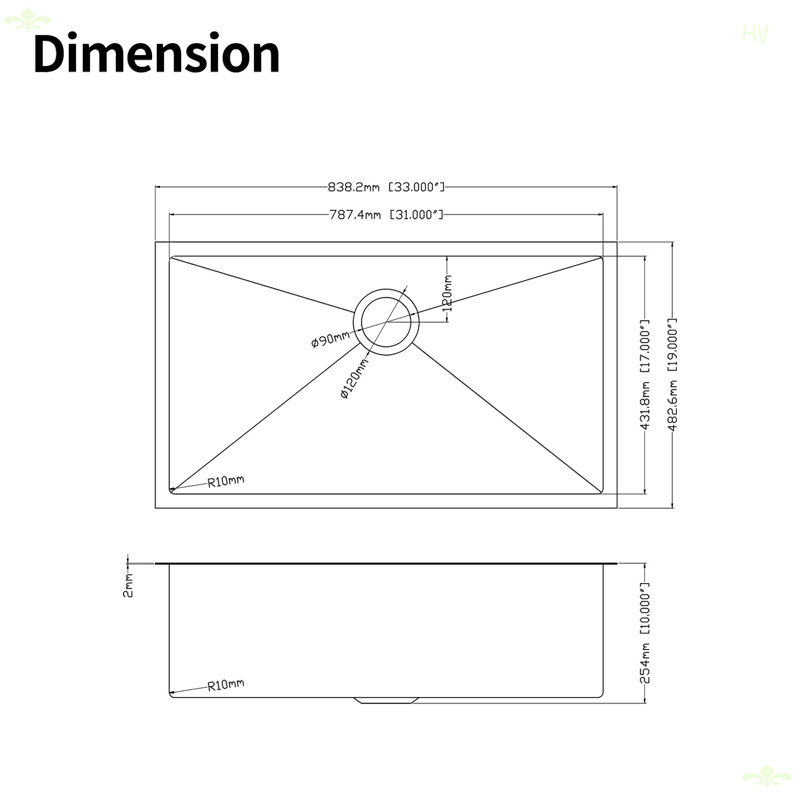 33X19x10"Undermount Single Bowl Stainless Steel Kitchen Sink, Matt Black