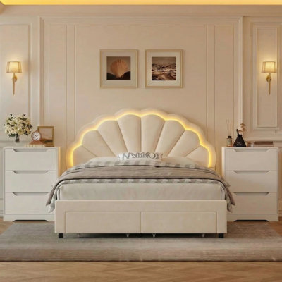 Cassilis 3-Piece Bedroom Sets, Storage Bed With 2 Drawers And 4-Drawer Nightstand Sets