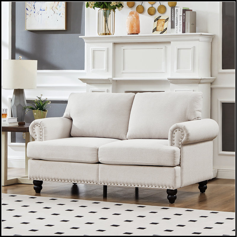 59.5 Inch Classic Design Living Room Loveseat with Nails, Durable Wood Frame and Comfortable Seating, Beige