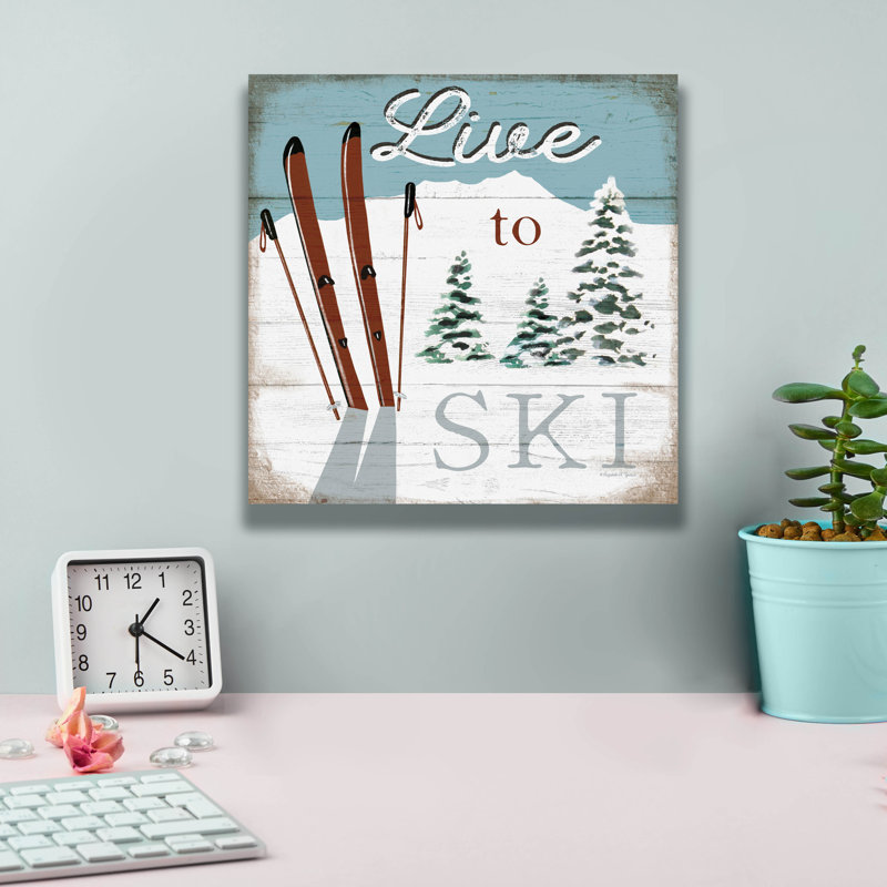  «Live To Ski» par Elizabeth Tyndall, art mural sur toile, 12 po x 12 po