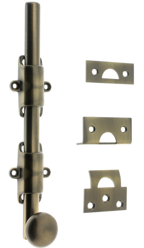 Solid Brass Heavy Duty Surface Bolt, Antique Brass