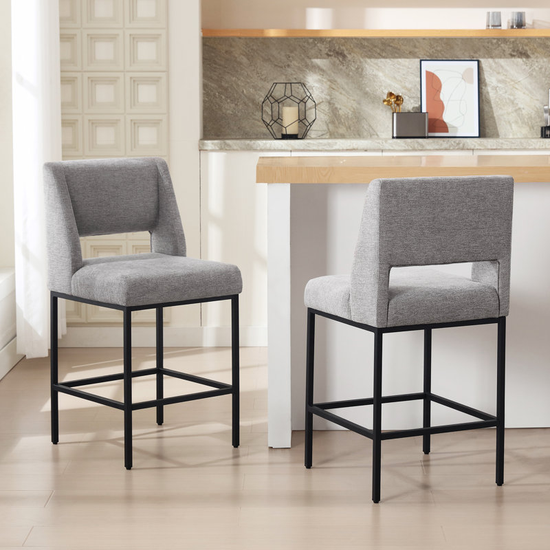 Tabouret de comptoir moderne avec cadre en métal Jenie, Lin gris