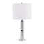 Lampe de table haute en verre avec base en marbre, idéale comme lampe de chevet ou d'appoint sur un bureau ou dans un salon. 68,5 cm (27 po), transparente et blanche.
