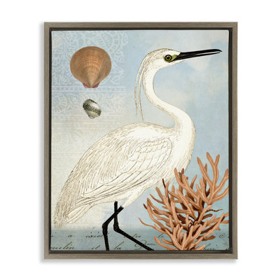 Art mural sur toile flottante "Aigrette maritime et corail" par Susan Arnot