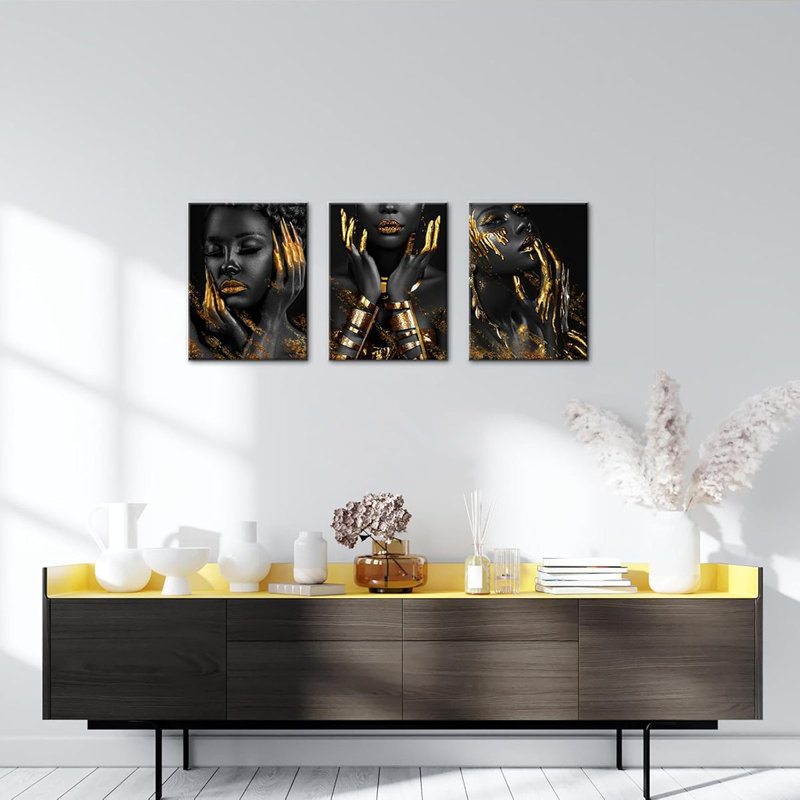 3 Piece Wrapped Canvas Set, Gold