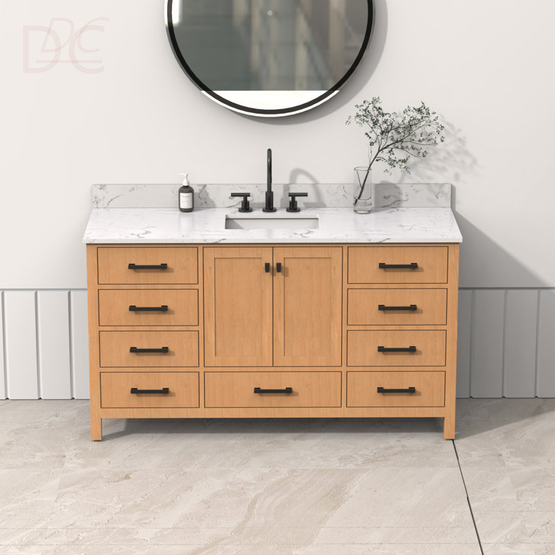 Meuble-lavabo autoportant 60 po avec comptoir simple en bois massif et structure en bois massif 60 po