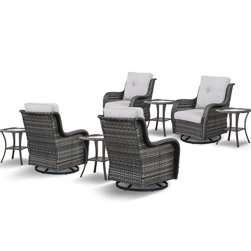 Schutt 8 Piece Multiple Chairs Seating Group with Cushions and Side Tables, Beige, Gray