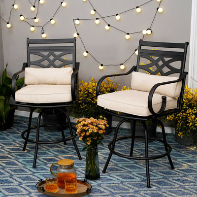 Alyne Aafreen 25" Patio Bar Stool with Cushion by Lark Manor